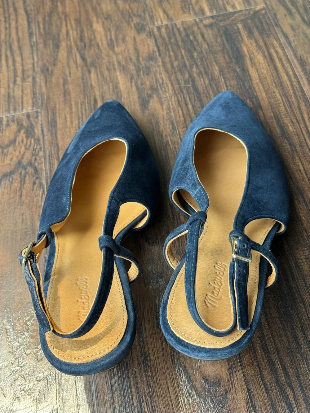 Madewell Navy Suede Pointed Slingback Low Heel with Buckle